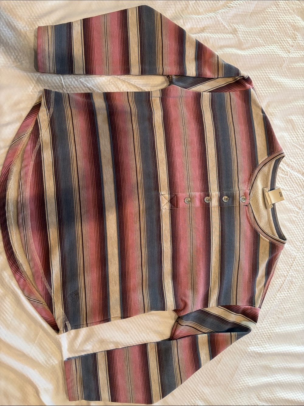 Ariat Striped Henley Sweatshirt in Burgundy, Navy & Cream
